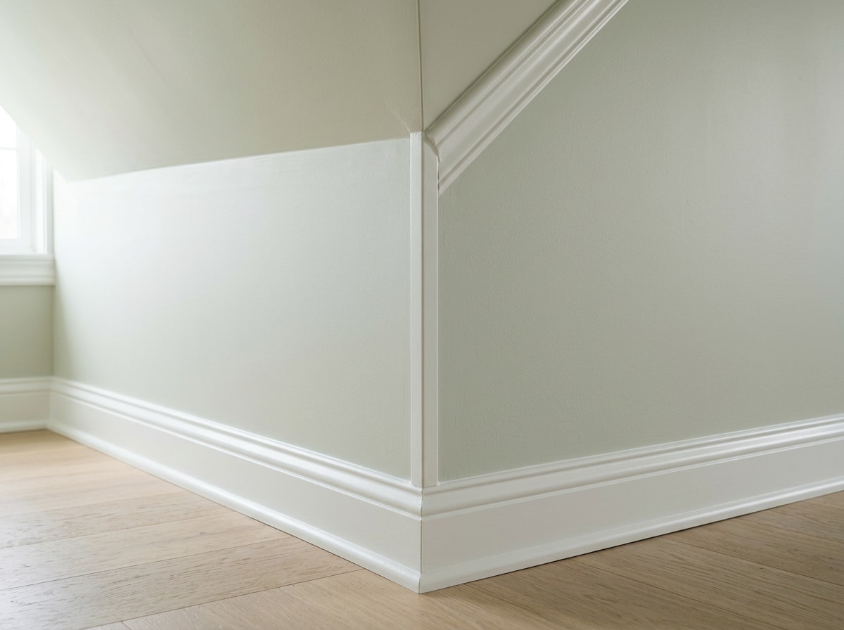 Freshly painted bedroom with matching ceiling and crisp trim lines