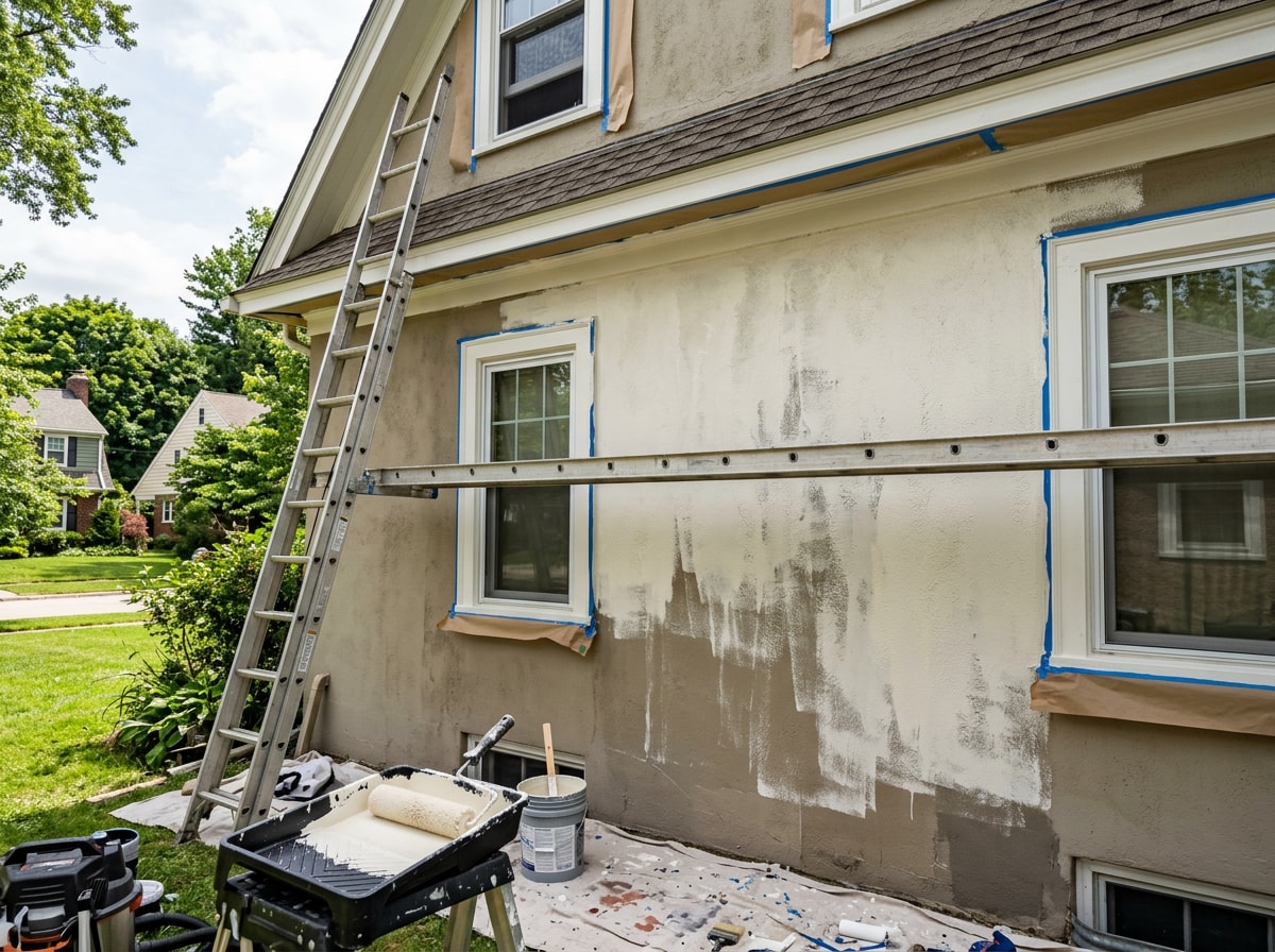 Painting crew applying exterior coating during a scheduled Bullhead City project