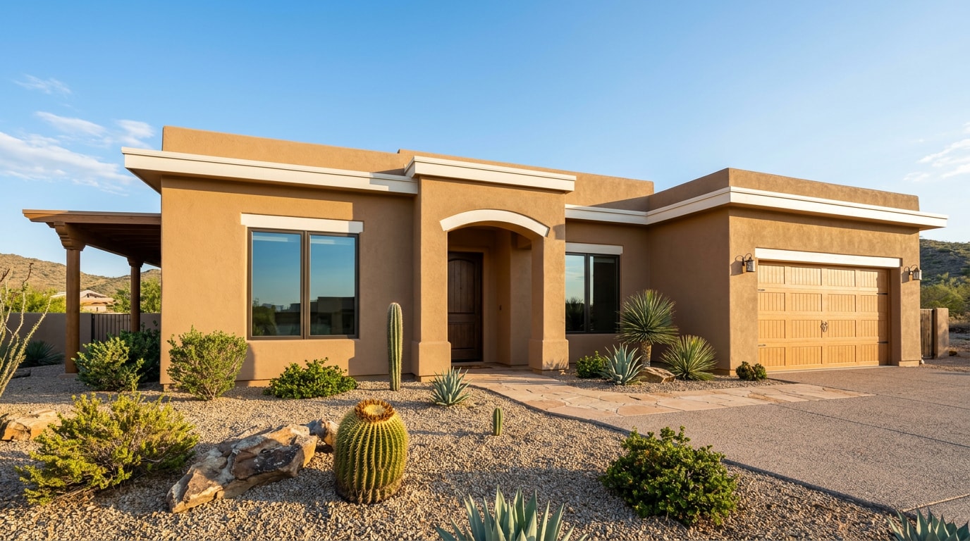 Freshly painted stucco home exterior in Bullhead City, AZ Freshly painted stucco home exterior in Bullhead City, AZ