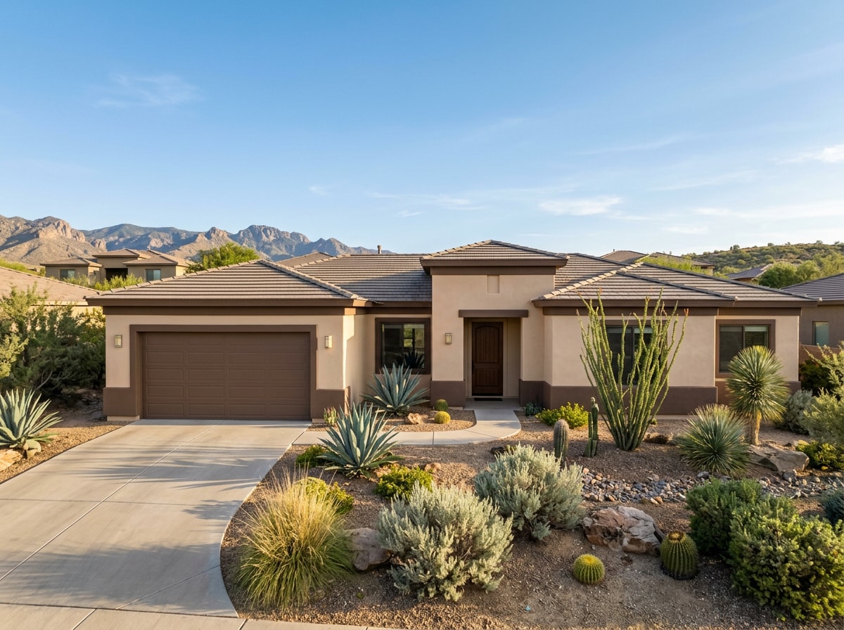 Freshly painted stucco home exterior in a Kingman, AZ neighborhood