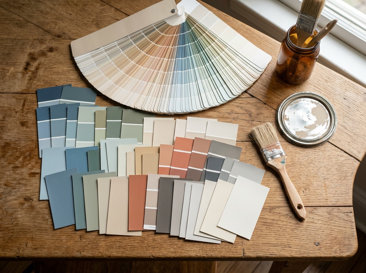 Paint color swatches and consultation samples laid out for a new Bullhead City home repaint