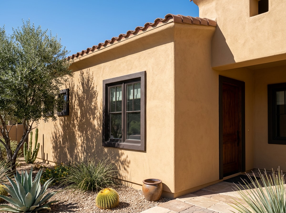 Exterior house repaint showing a crisp, fade-resistant finish on a Golden Valley stucco home