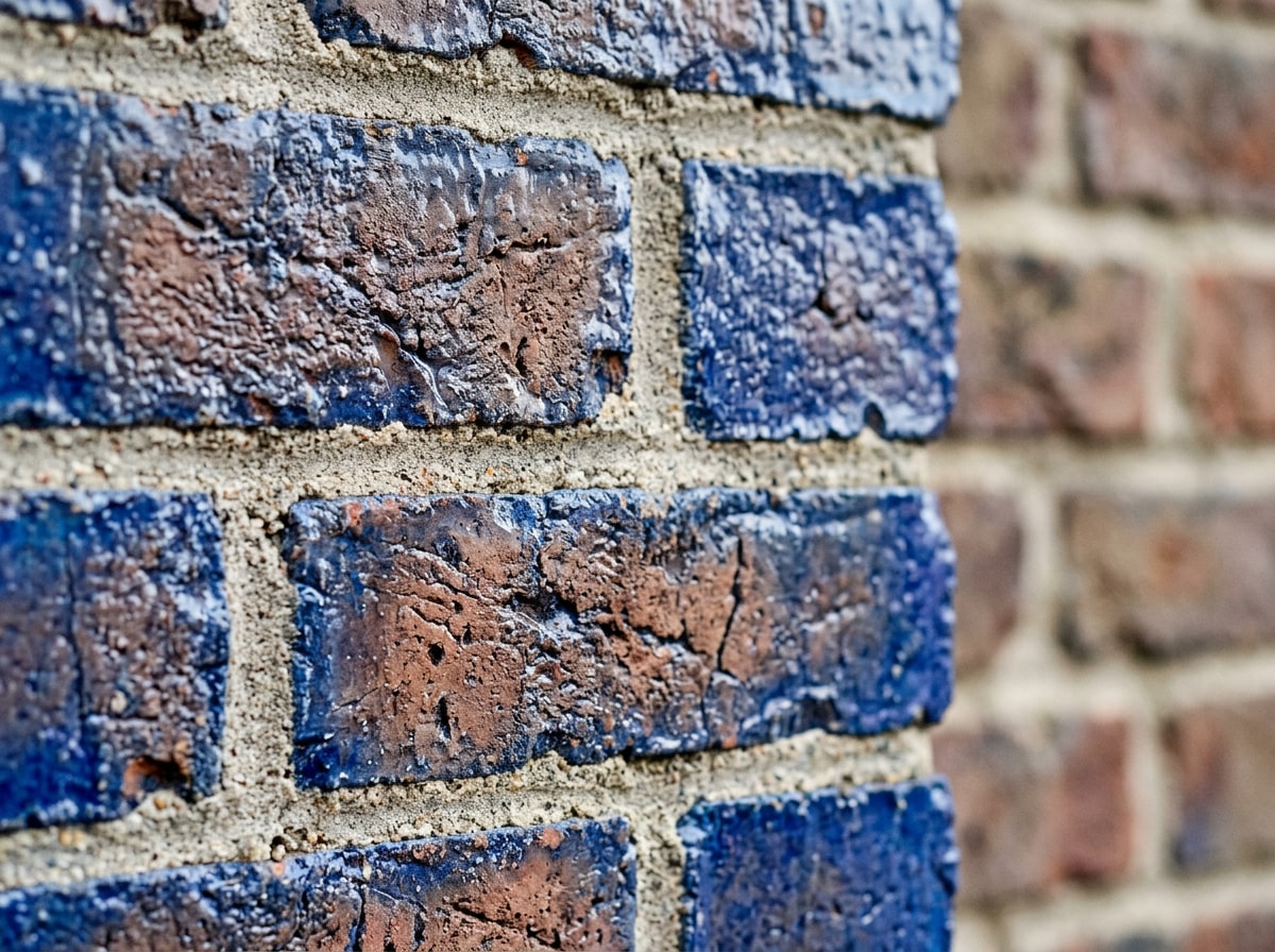 Transparent watercolor glaze applied over textured brick exterior wall showing visible texture through color